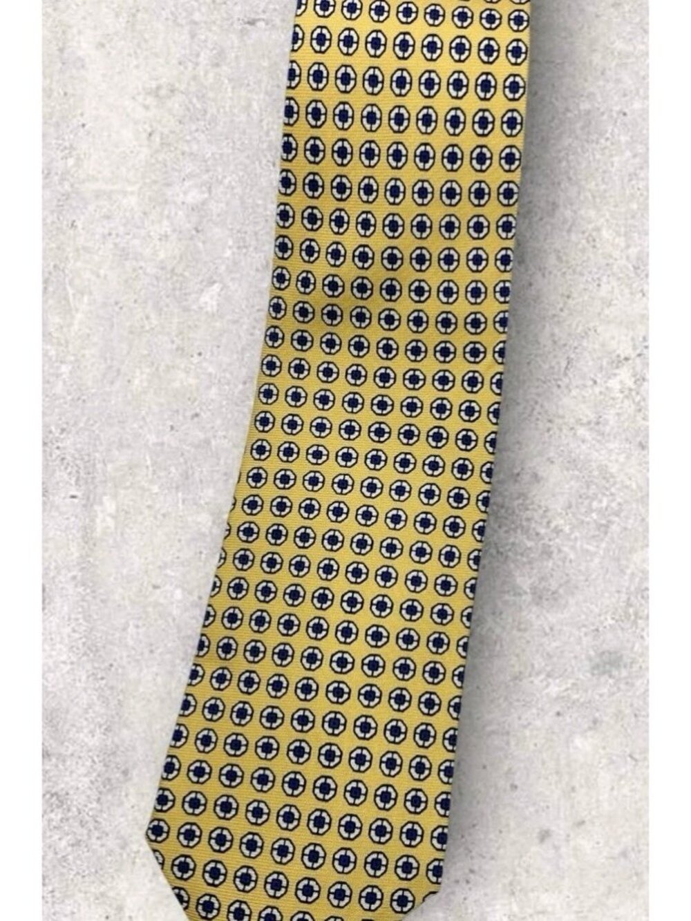 POLO RALPH LAUREN Silk Tie ITALY Yellow Blue White Geometric W:3.5" EUC - Picture 6 of 6